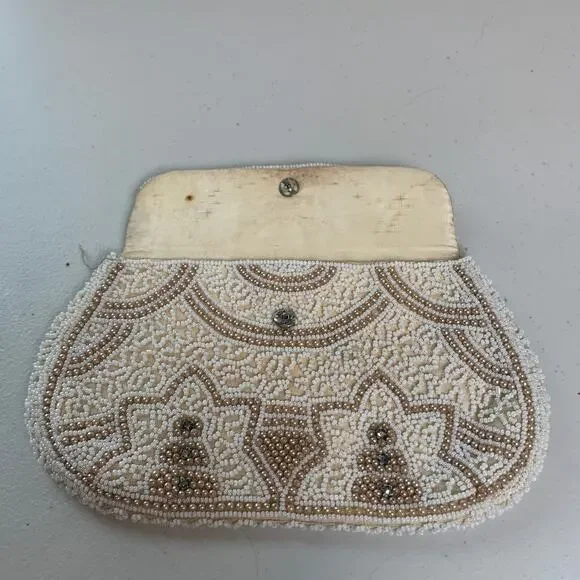 VTG Art Deco Handmade Geometric Design Snap Closure Beaded Clutch Purse - Picture 4 of 7